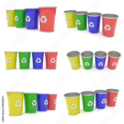 Wallpaper Mural 3D realistic render of colorful recycle bins on white background. Different views. Torontodigital.ca