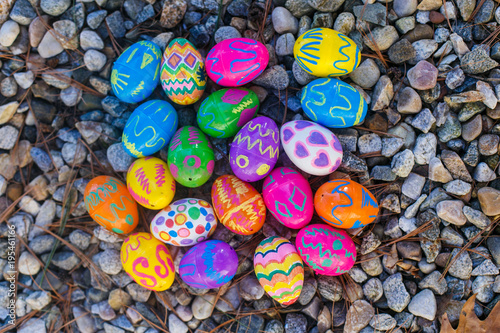 Collorfull easter eggs on gravel