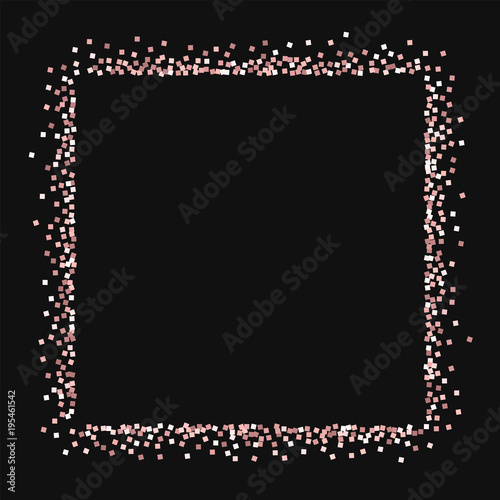 Pink gold glitter. Square abstract shape with pink gold glitter on black background. Wonderful Vector illustration.