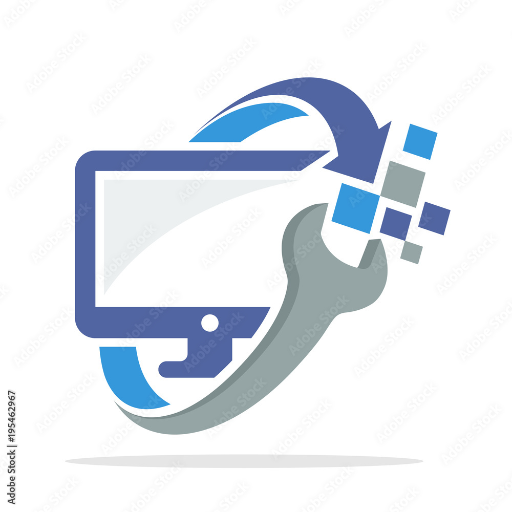 icon logo with the concept of computer repair and repair of television monitor icon logo with the concept of computer repair and repair of television monitor