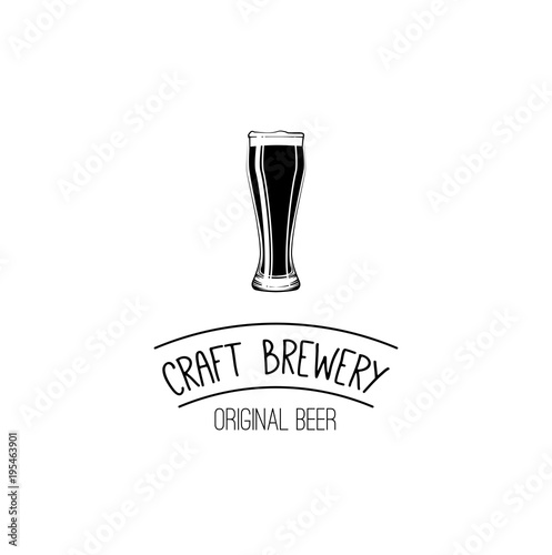 Glass of beer. Craft beer. Brewery label logo emblem. Vector illustration.