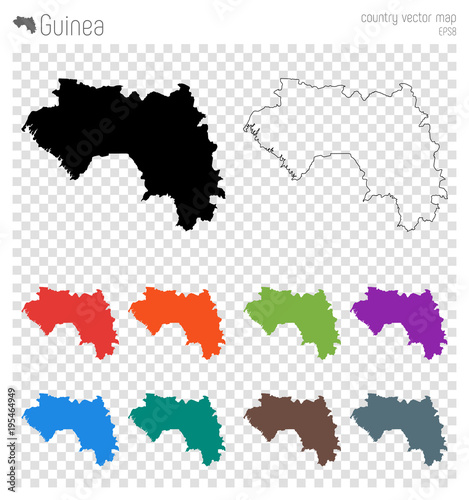 Guinea high detailed map. Country silhouette icon. Isolated Guinea black map outline. Vector illustration.