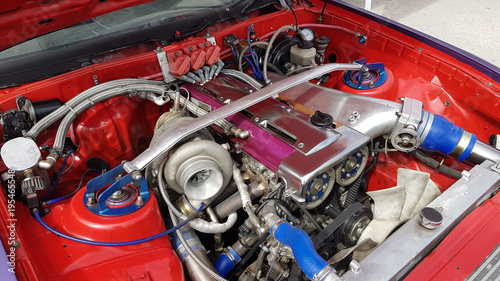 car engine from sport car open new details clean