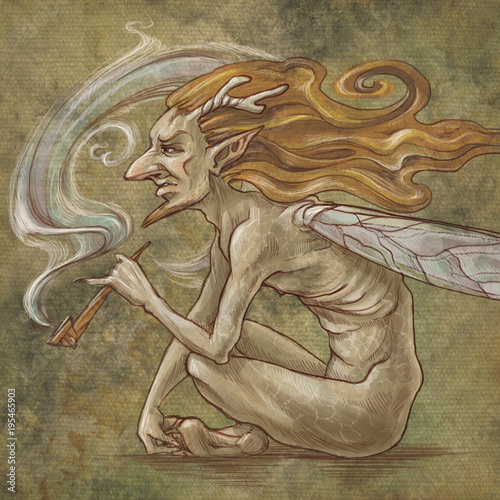 smoking elf with a pipe