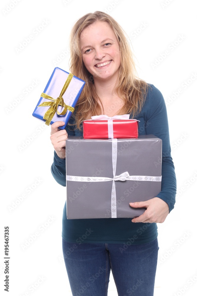 Caucasian woman with presents Caucasian woman with presents