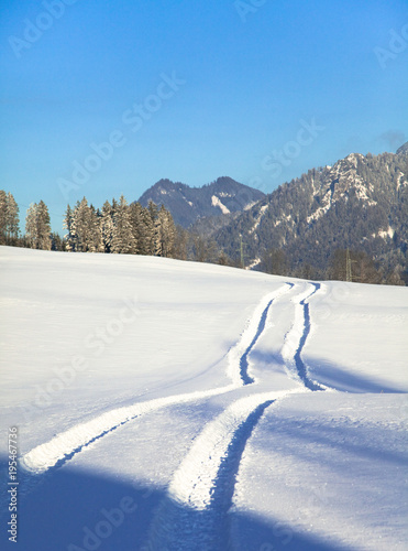Tire tracks in the snow, Alps, Austria