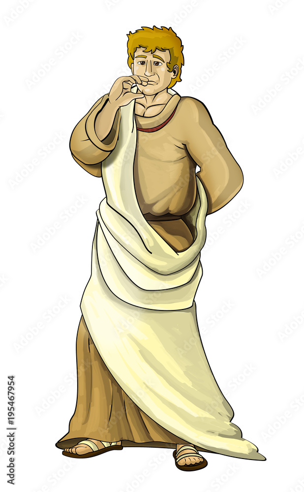 cartoon scene with young man in historical clothes on white background - illustration for children