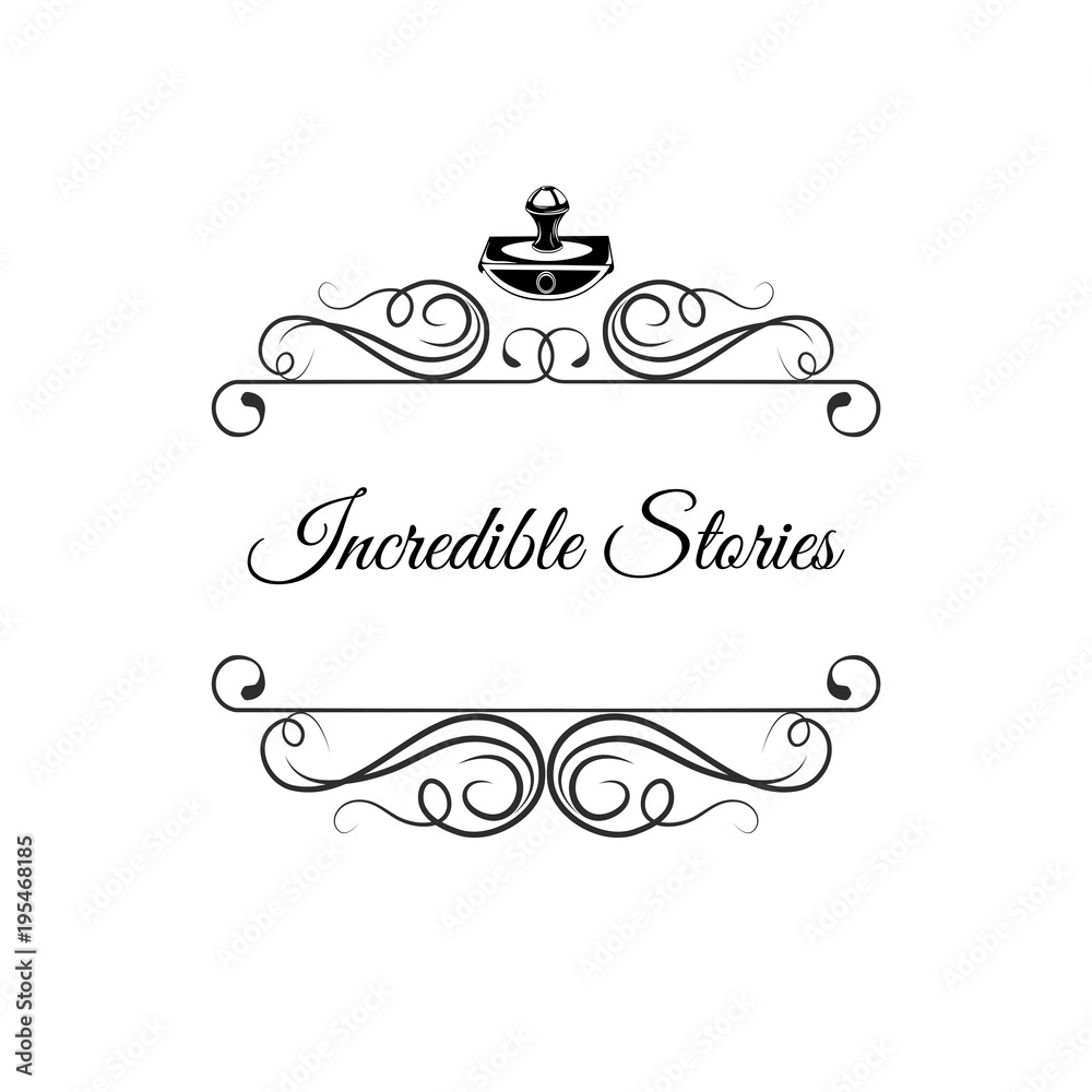 Writer logo with swirls. Writer badge. Incredible stories.  illustration.