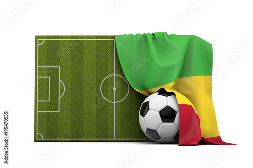 Mali country flag draped over a football soccer pitch and ball. 3D Rendering © ink drop