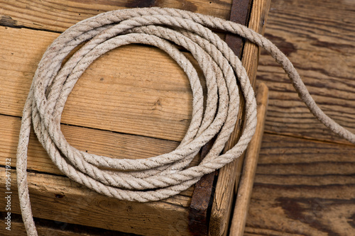 Detail of Old Rope on the Wooden Desk