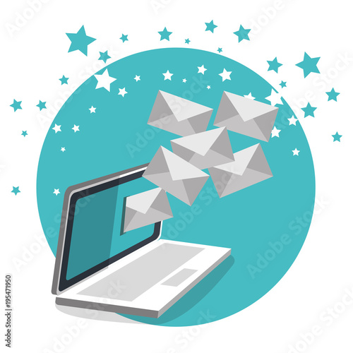 laptop with emails envelopes vector illustration design