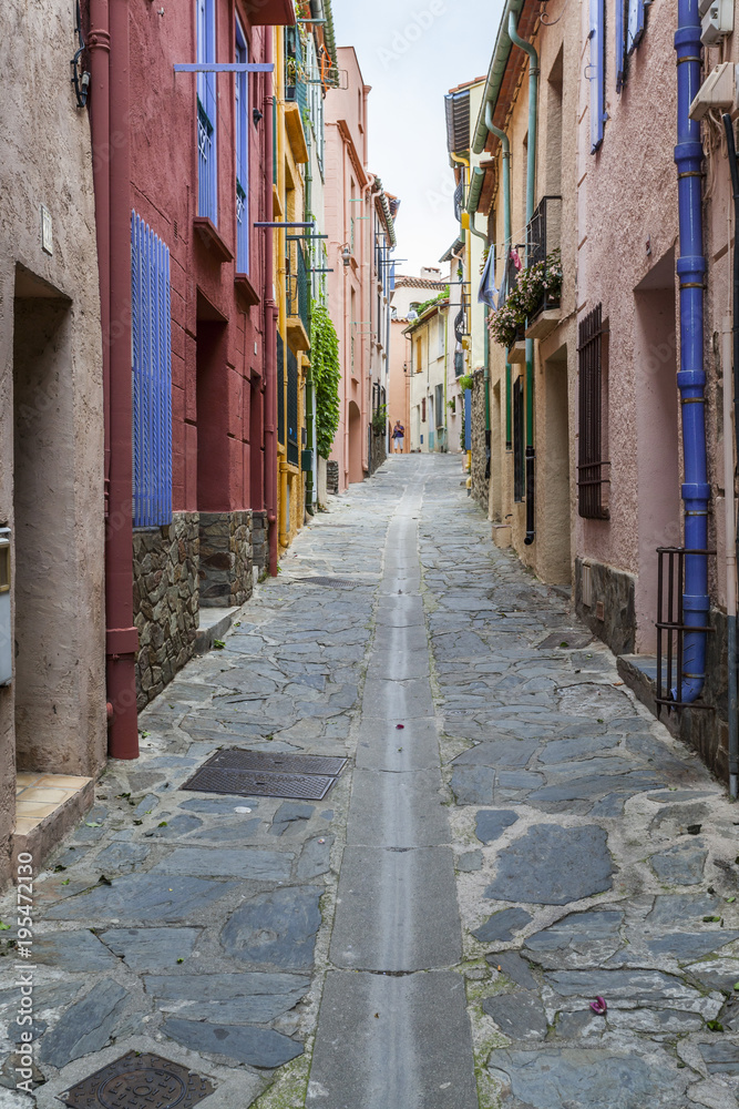 Street village, Collioure in Cote Vermeille coast.France.
