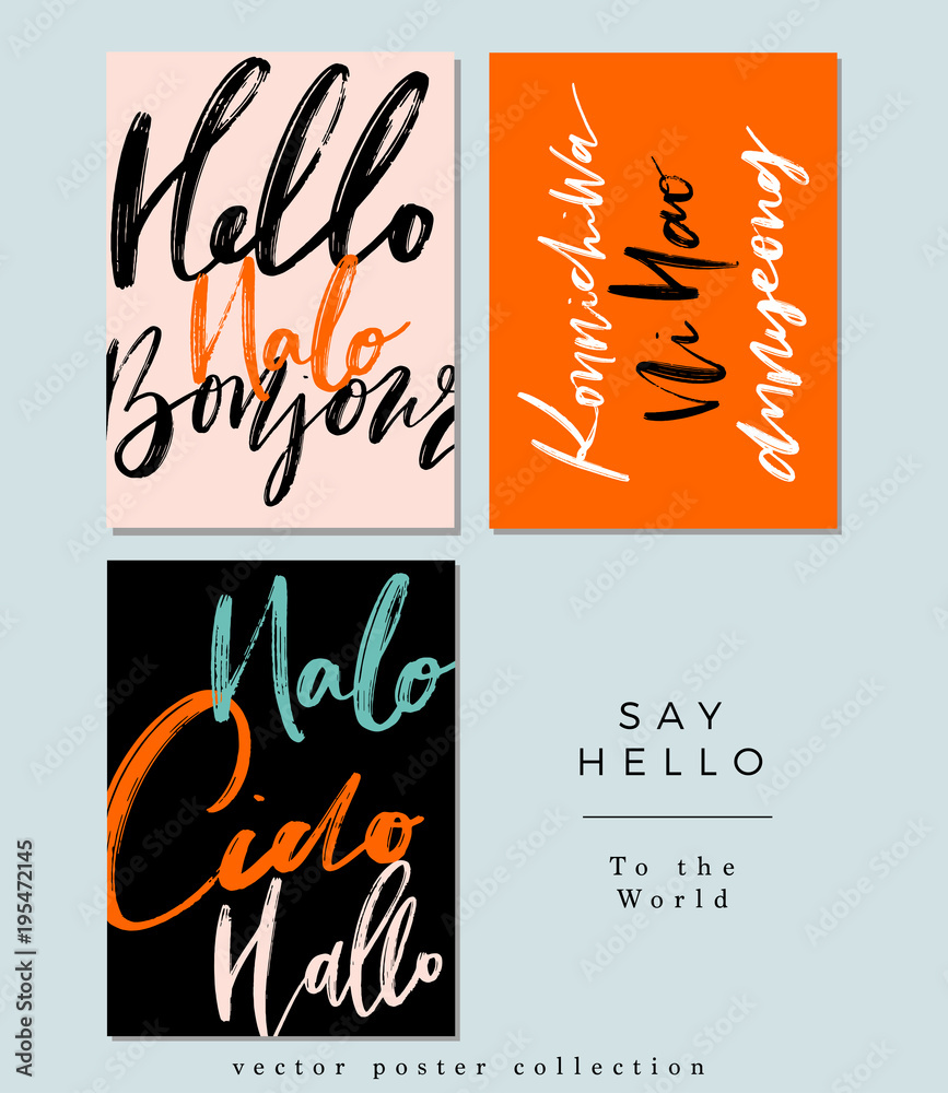 A set of Words Hello in Different Language, Greetings, Vector Hand ...