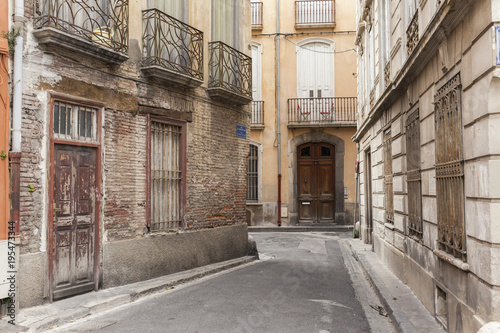 Ancient street view historic center Perpignan.France.