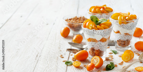 Fototapeta Naklejka Na Ścianę i Meble -  Chia pudding parfait with kumquat