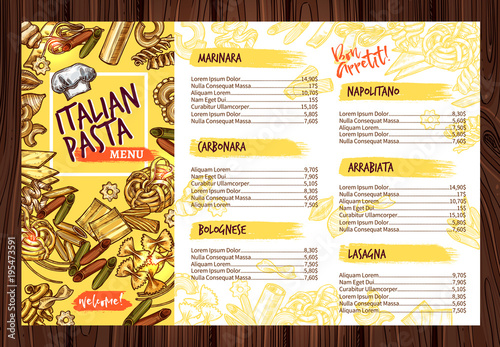 Vector Italian pasta restaurant menu template