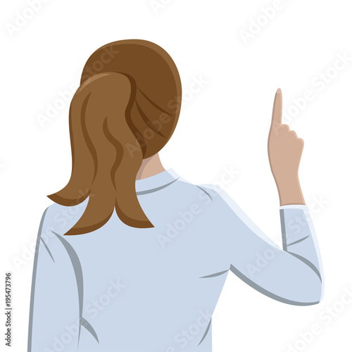 Cartoon business woman pointing out, vector