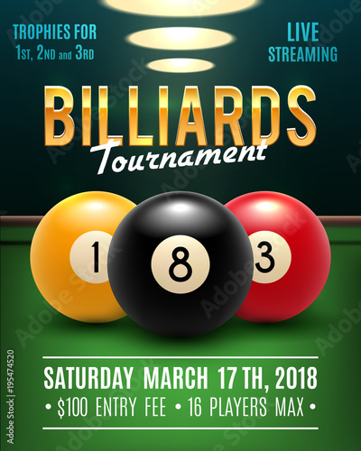 Pool billiards vector tournament poster