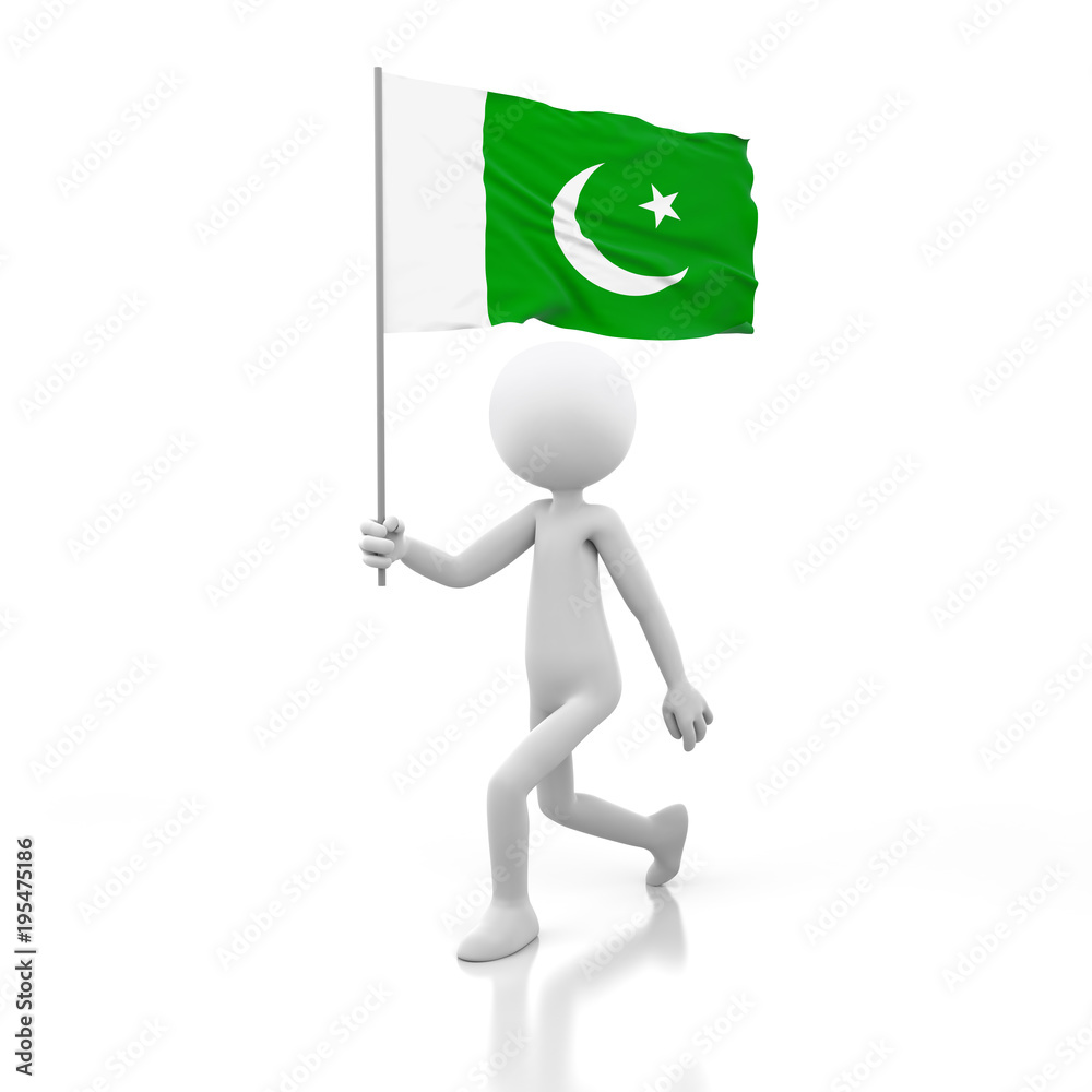 Small Person Walking with Pakistan Flag in a Hand