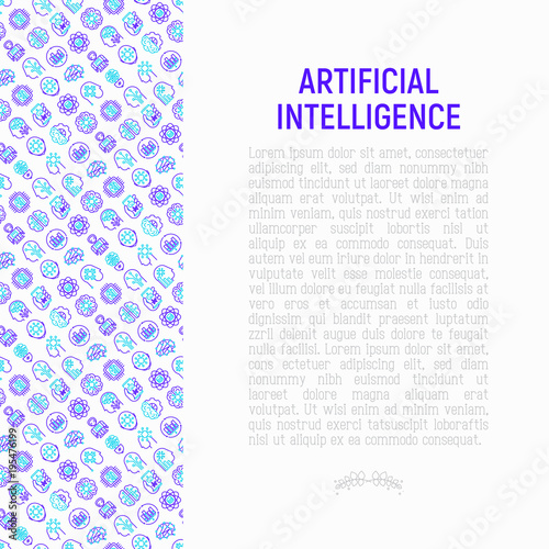 Artificial intelligence concept with thin line icons: robot, brain, machine learning, marketing analytics, cpu, chip, voice assistant. Modern vector illustration for banner, web page, print media.