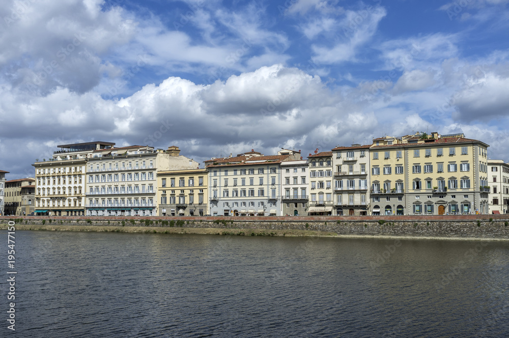 Italian buildings over Arno river in Florence, Tuscany, Italy.