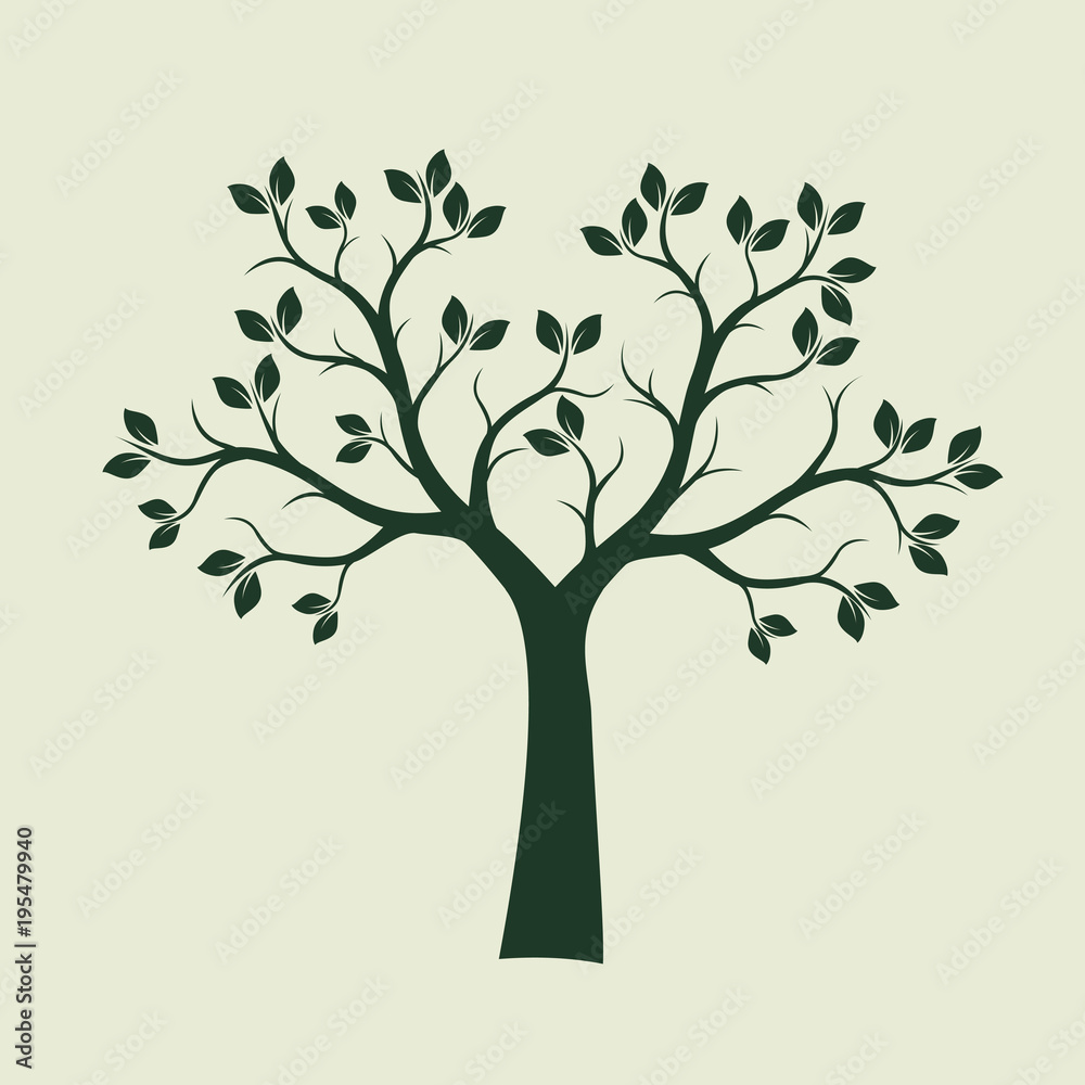 Obraz premium Green Spring Tree with Leaves. Vector Illustration.