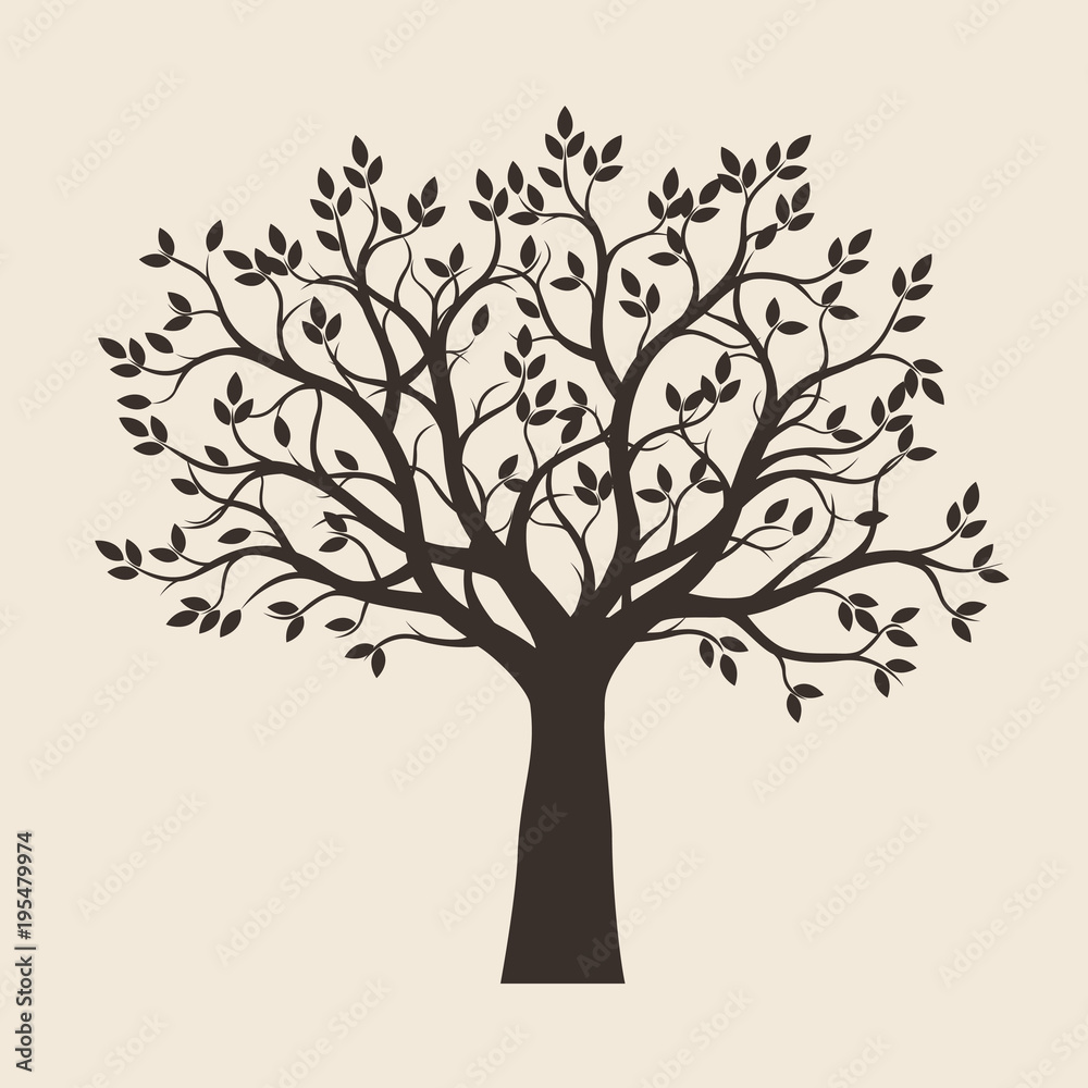 Fototapeta premium Black Tree with Leaves. Vector Illustration.