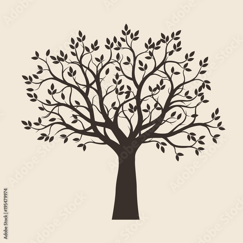 Black Tree with Leaves. Vector Illustration. © topor