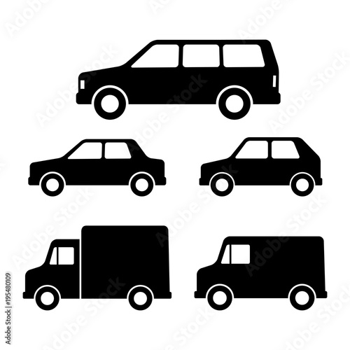 Black car vector icons on white background