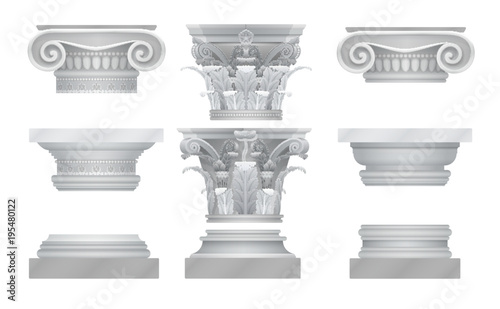 Vector realistic ancient greek roma column capitals set. photo