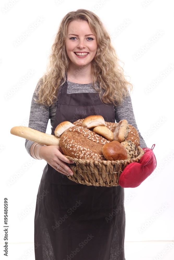 Caucasian woman with bread