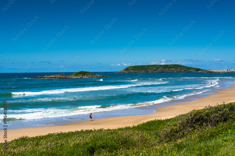 Muttonbird and Little Muttonbird islands seen from Coffs Harbour beach, New South Wales Muttonbird and Little Muttonbird islands seen from Coffs Harbour beach, New South Wales