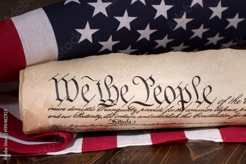 Preamble to the United States Constitution and the American flag