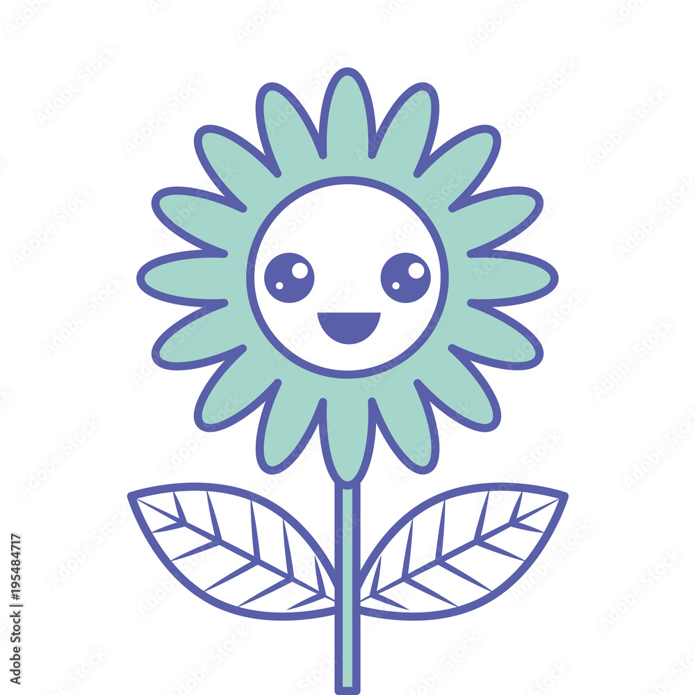 cute kawaii flower decoration cartoon vector illustration green design