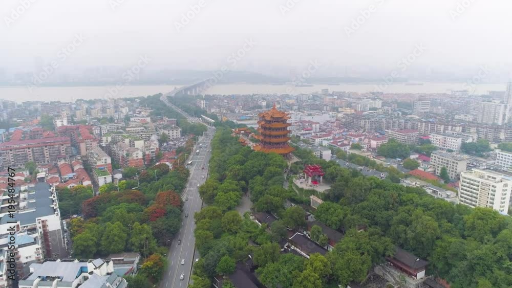 WUHAN, CHINA - MAY 2, 2017: day time wuhan cityscape yellow crane temple aerial panorama 4k china WUHAN, CHINA - MAY 2, 2017: day time wuhan cityscape yellow crane temple aerial panorama 4k china