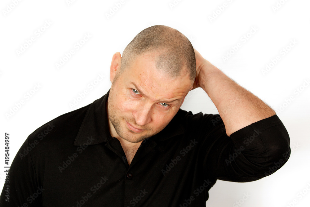 The man thought his hand to his head The man thought his hand to his head