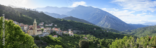 Panorama of village and mountains near Corte, Corsica, France photo