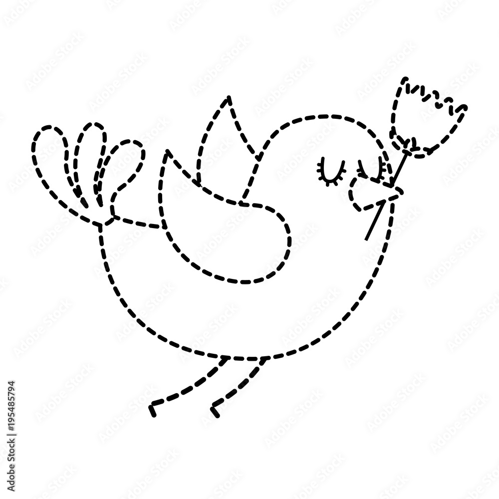 cartoon cute bird with tulip flower in beak vector illustration dotted line cartoon cute bird with tulip flower in beak vector illustration dotted line