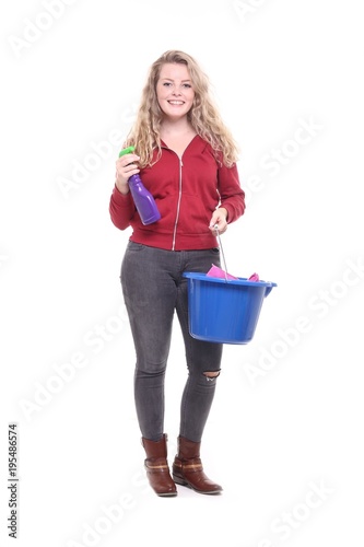 Caucasian woman cleaning