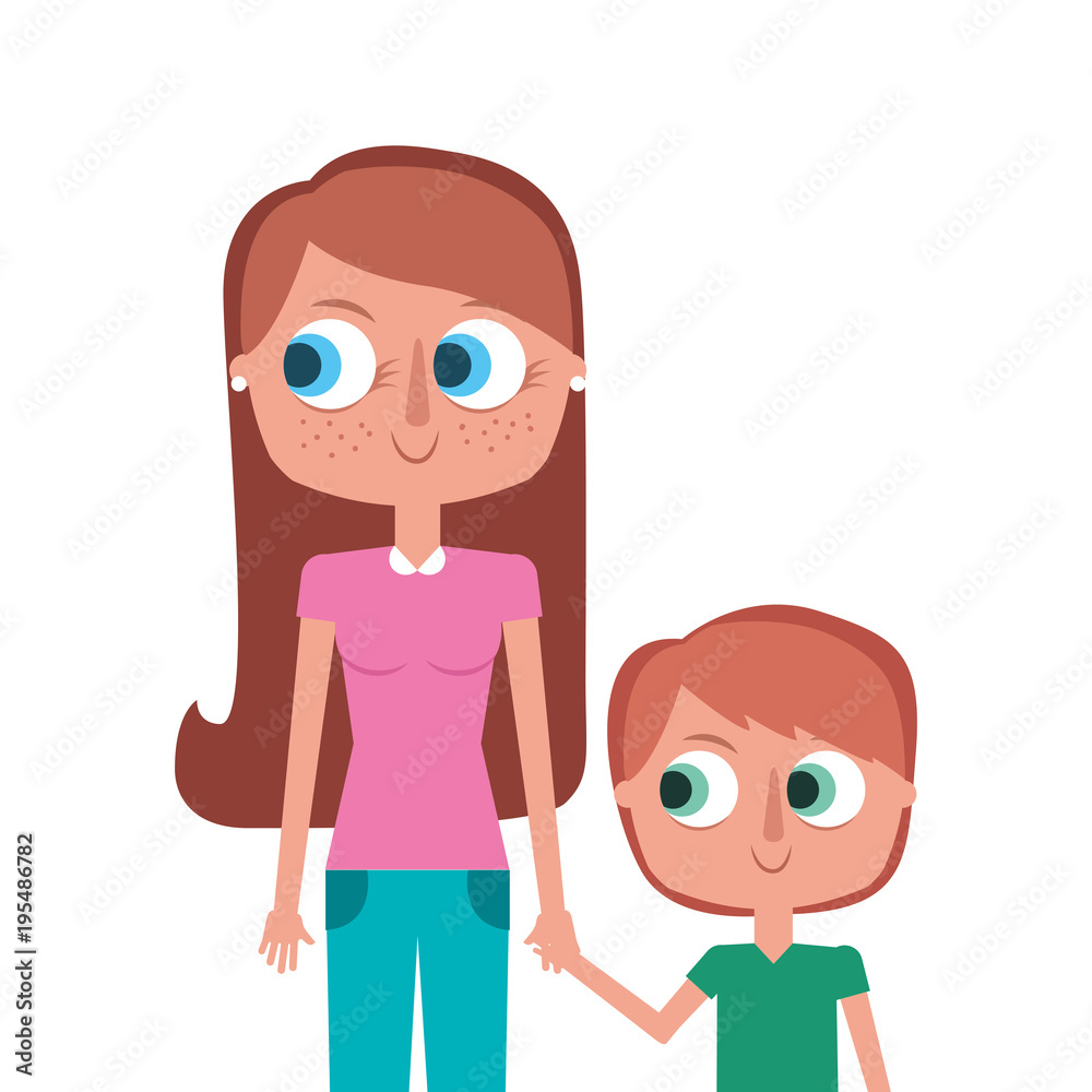 happy mother and her son cartoon portrait vector illustration