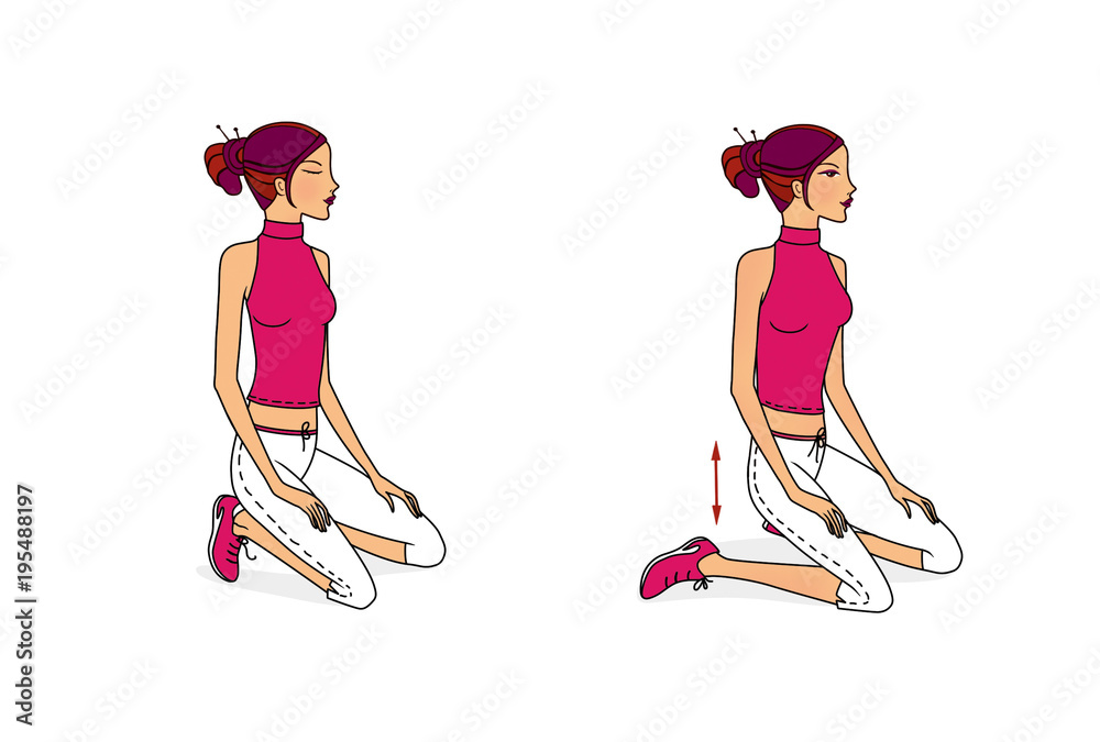 Young girl performs exercises for stretching muscles, developing ...