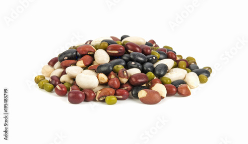 five color beans isolated on white background