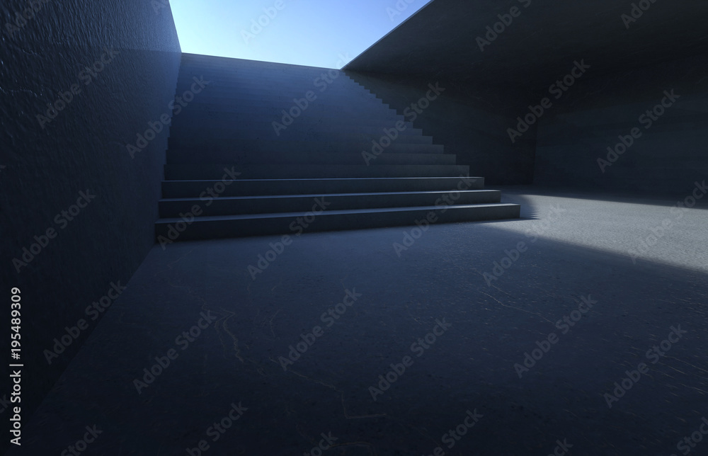 Empty public concrete stairs in the underground .3D rendering . Empty public concrete stairs in the underground .3D rendering .