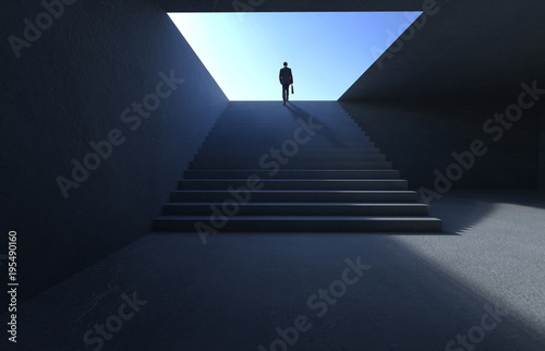 Successful businessman climbing on stair , ambitions concept .