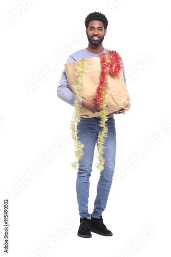 Black man with a paper bag