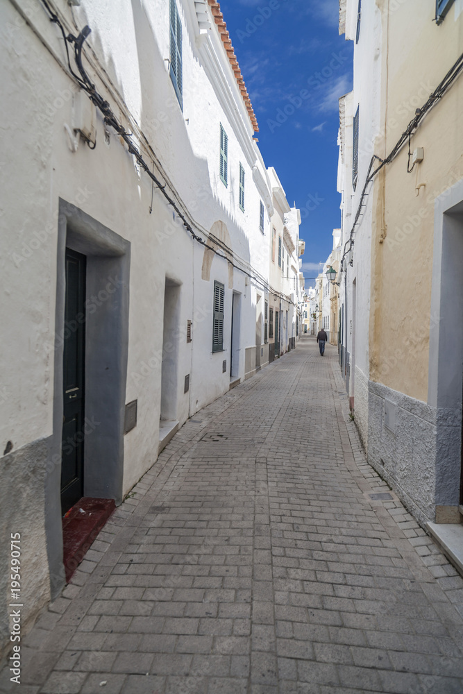 View street in balearic city of Ciutadella, Minorca, Balearic Islands, Spain.