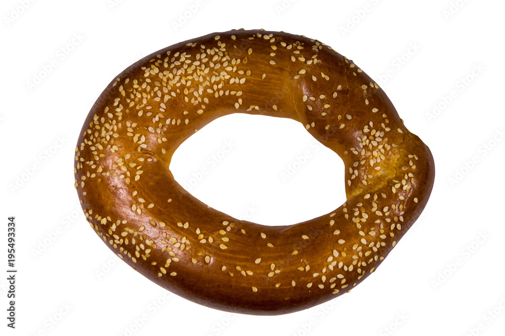 Bagel with sesame seeds isolated on white background Bagel with sesame seeds isolated on white background
