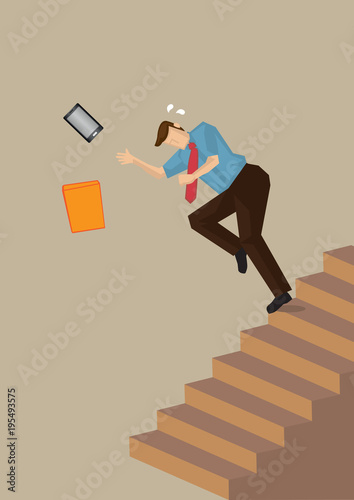 Falling Down on Staircase Vector Illustration