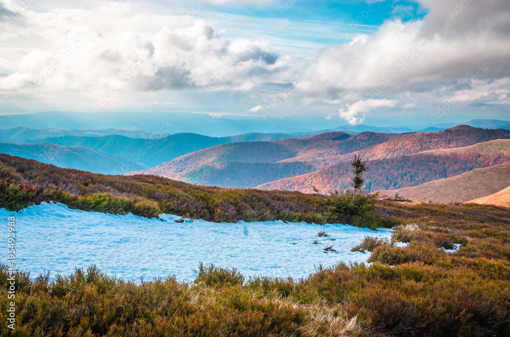 Autumn mountains in cloudly day