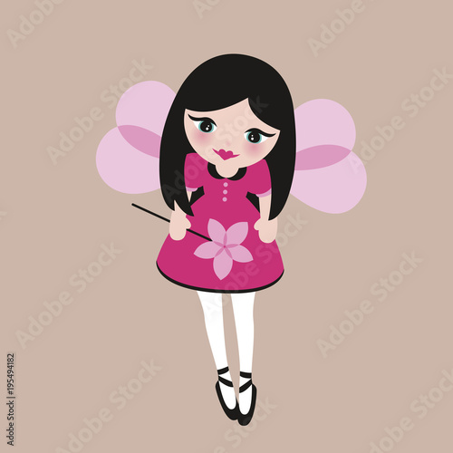 Cute little elf fairy girl with magic wand and wings to fly fantasy girls princess illustration